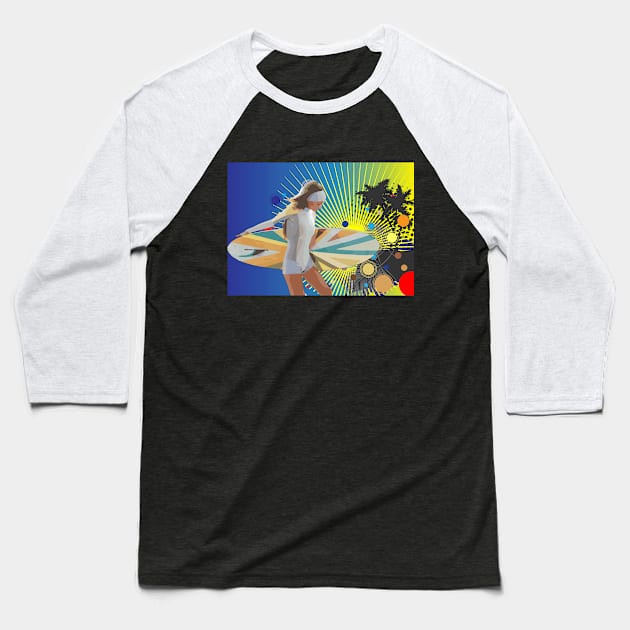 Surfer Girl Baseball T-Shirt by hogartharts